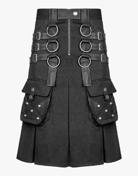 Black Gothic Utility Kilt with O-rings