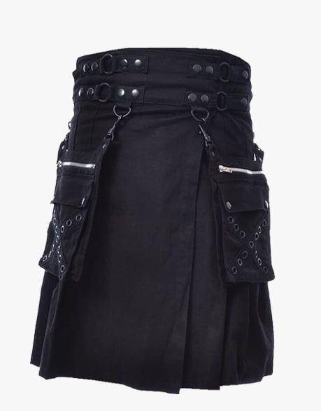 Modern Black Gothic Utility Kilt with Detachable Pockets