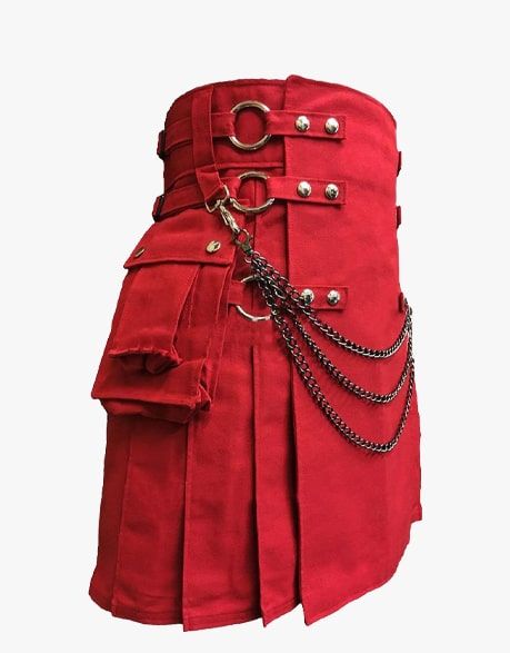 Red Canvas Gothic Utility Kilt with Chains