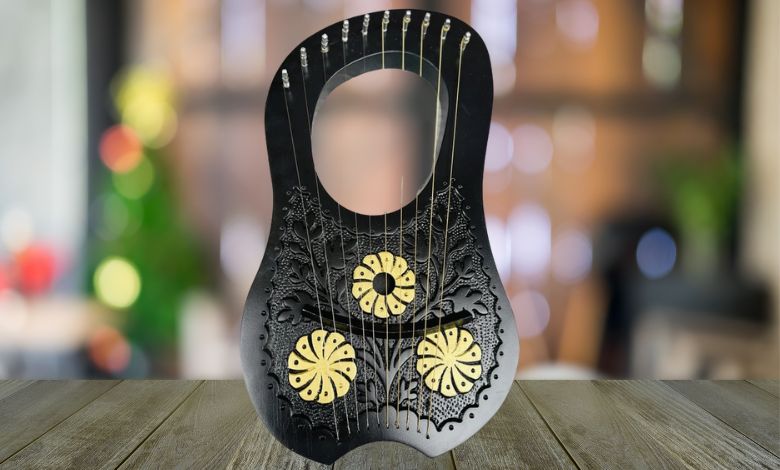 10 String Lyre Harp with Golden Flowers