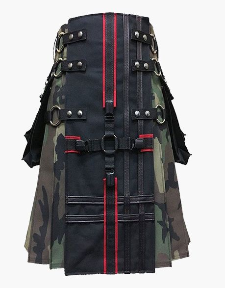 Black and Woodland Camo Gothic Utility Kilt