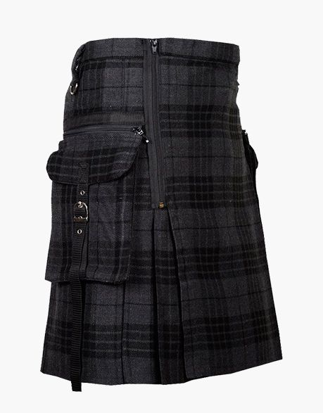 Night Watch Punk Rave Tartan Utility Kilt With Detachable Pockets