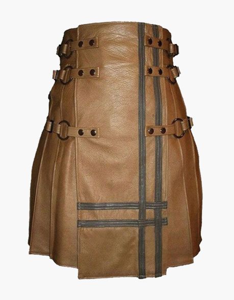 Brown Gothic Leather Kilt With Detachable Apron