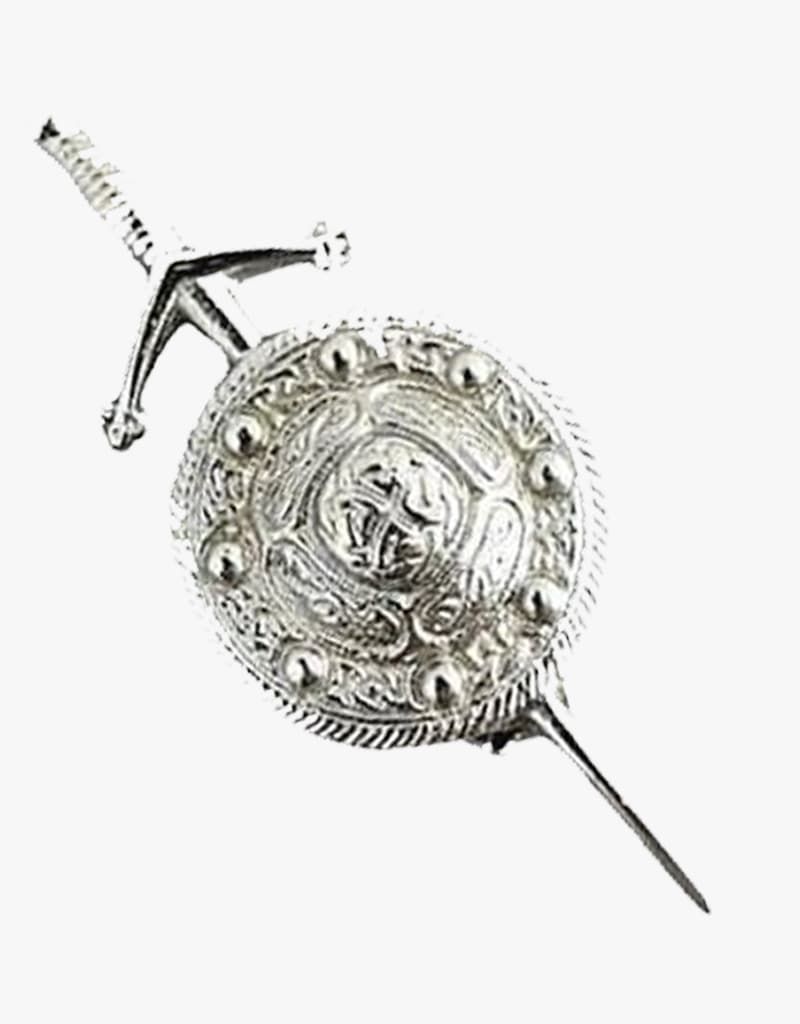 Chromed Sword Kilt Pin With Celtic Shield Design