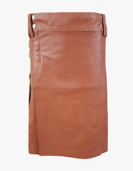 Luxurious Brown Leather Kilt with Two Straps