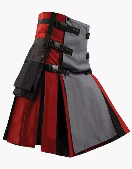 Mens Red and Black Hybrid Kilt with Grey Apron