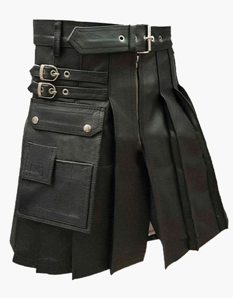 Modern Black Pleated Leather Kilt