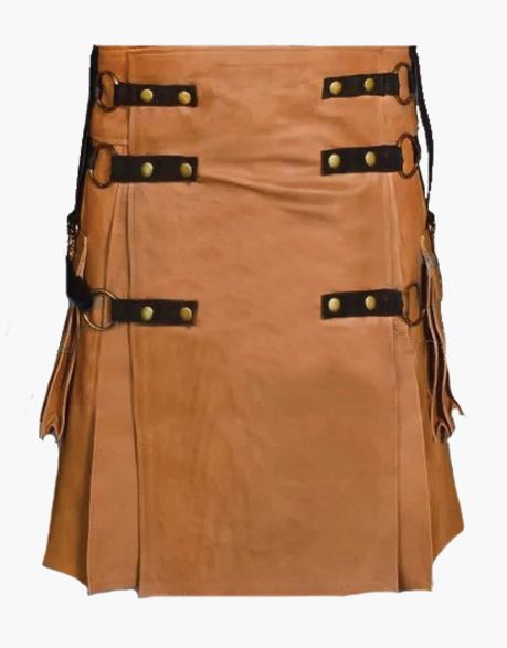 Modern Brown Leather Kilt with Detachable Apron