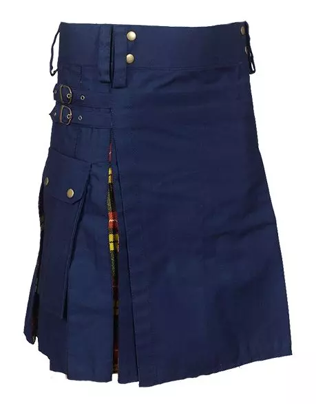 Modern Navy Blue With Buchanan Tartan Hybrid Kilt