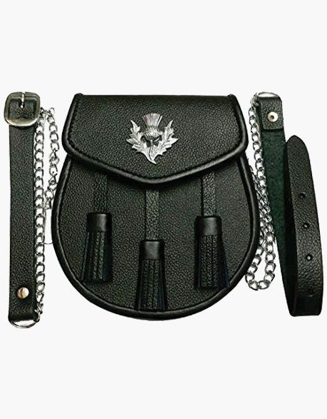 Black Leather Kilt Sporran with 3 Tassel