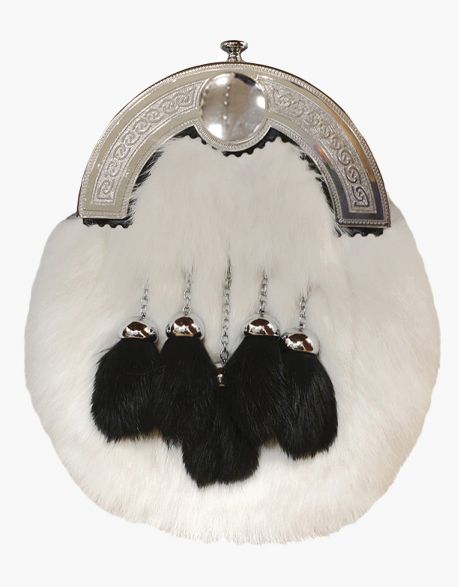 White Rabbit Fur Full Dress Kilt Sporran with 5 Tassels