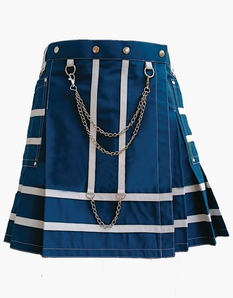 Women Navy Blue Utility Mini Kilt with Chains