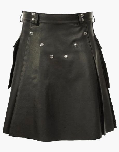 Black Leather Kilt with Studded Apron