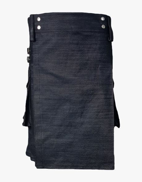 Smart Black Denim Utility Kilt