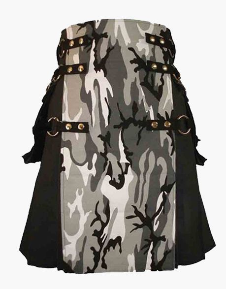 Urban Camo Gothic Utility Kilt with Black Cotton
