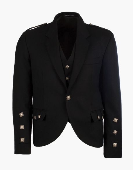 Mens Black Argyll Jacket with 5 Button Vest