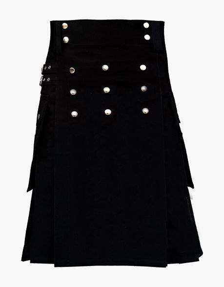 Men's Fashion Black Utility Kilt with Studded Design