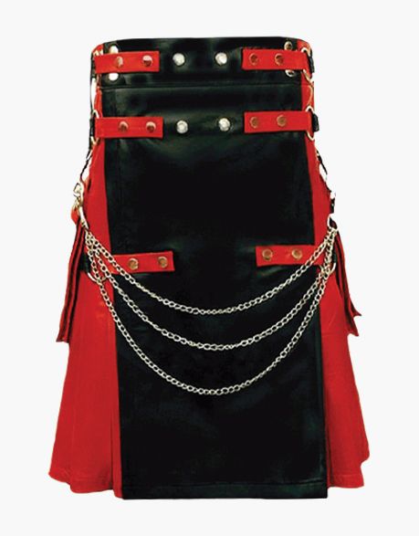 Red & Black Gothic Leather Kilt
