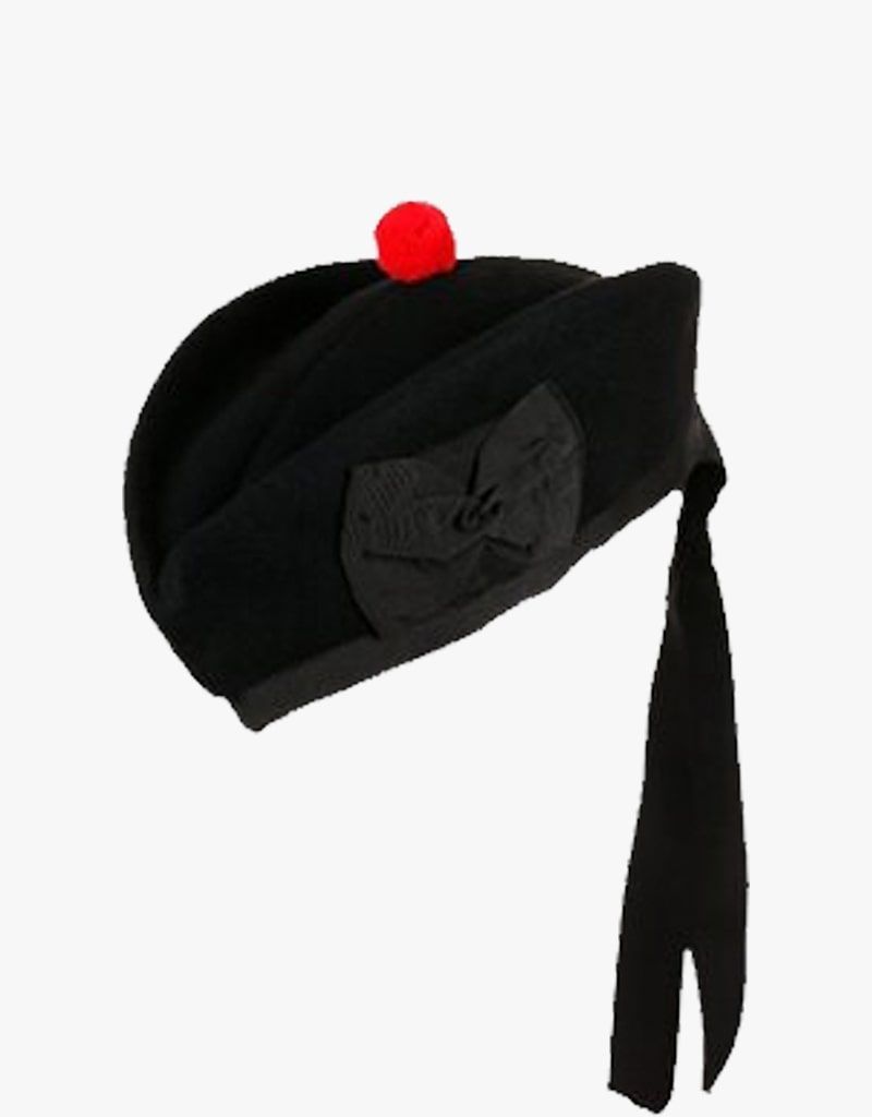 Black Highland Glengarry Hat With Red Pompom