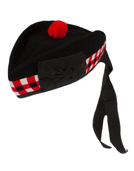 Mens Scottish Glengarry With Red and White Diced Band