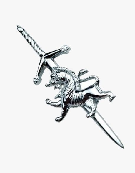 Scottish Rampant Lion Silver Kilt Pin with Chrome Finish