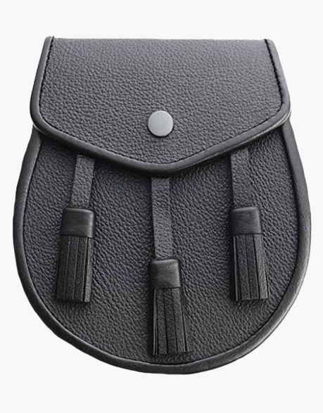 Black Leather 3 Tassel Kilt Sporran and Belt