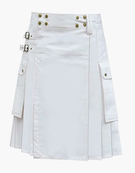 White Utility Kilt With Cargo Pockets